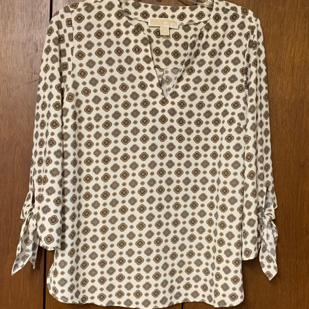 Michael Kors Cream and Brown Patterned Top